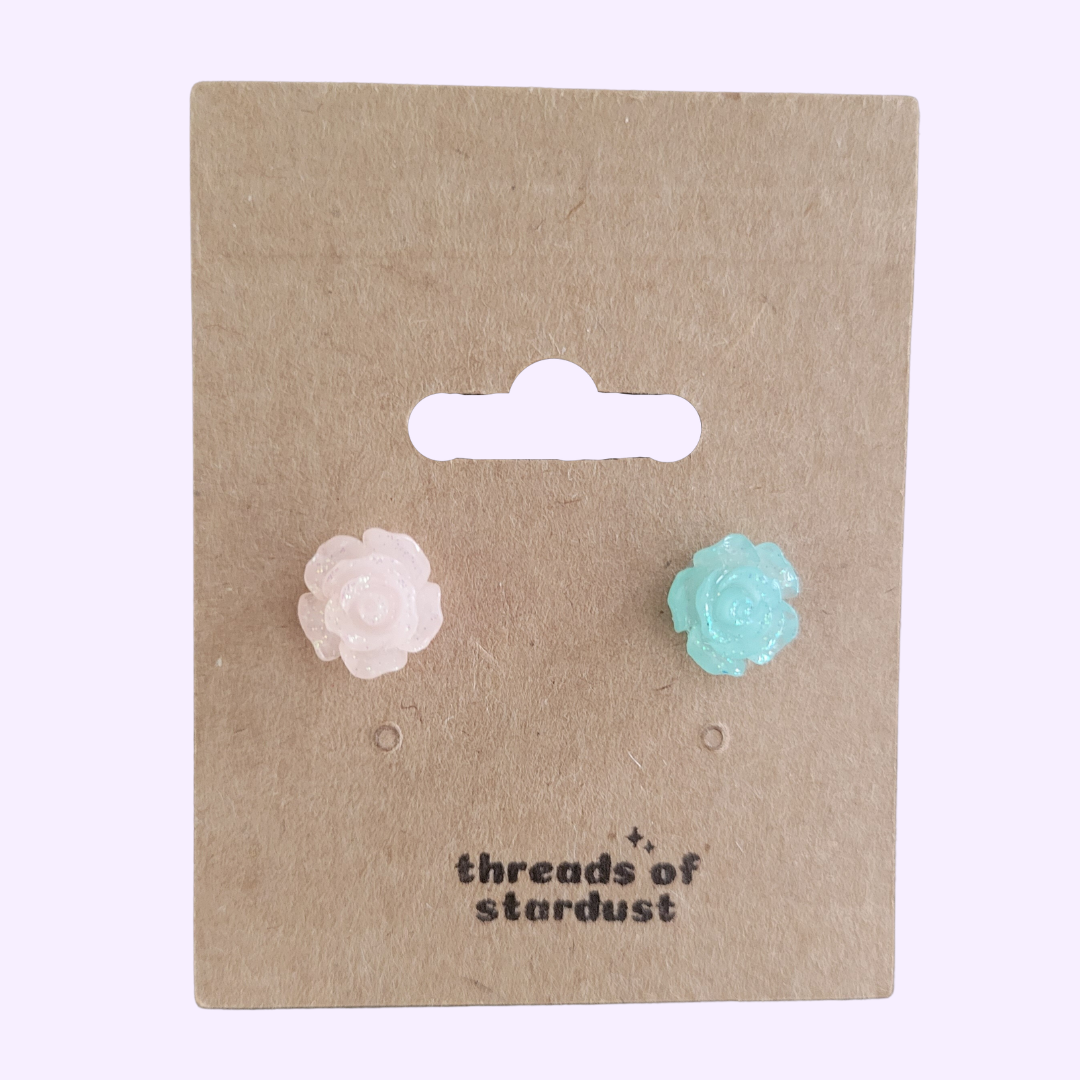 tiny glittery rose studs (multiple color options)