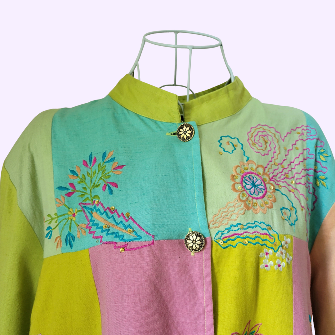 multicolor colorblock embroidered jacket