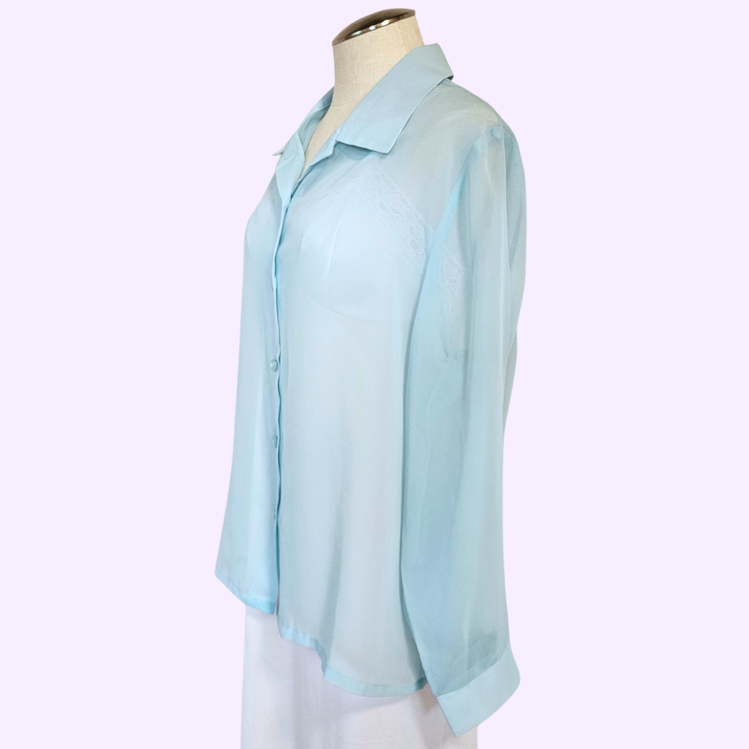 haband! long sleeve sheer blue button down