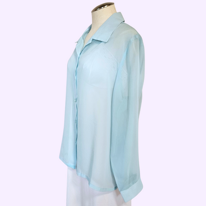 haband! long sleeve sheer blue button down