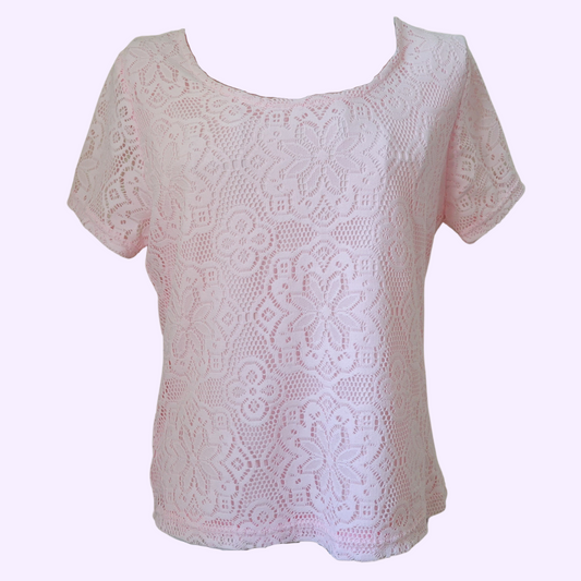 pink lace detail short sleeve top