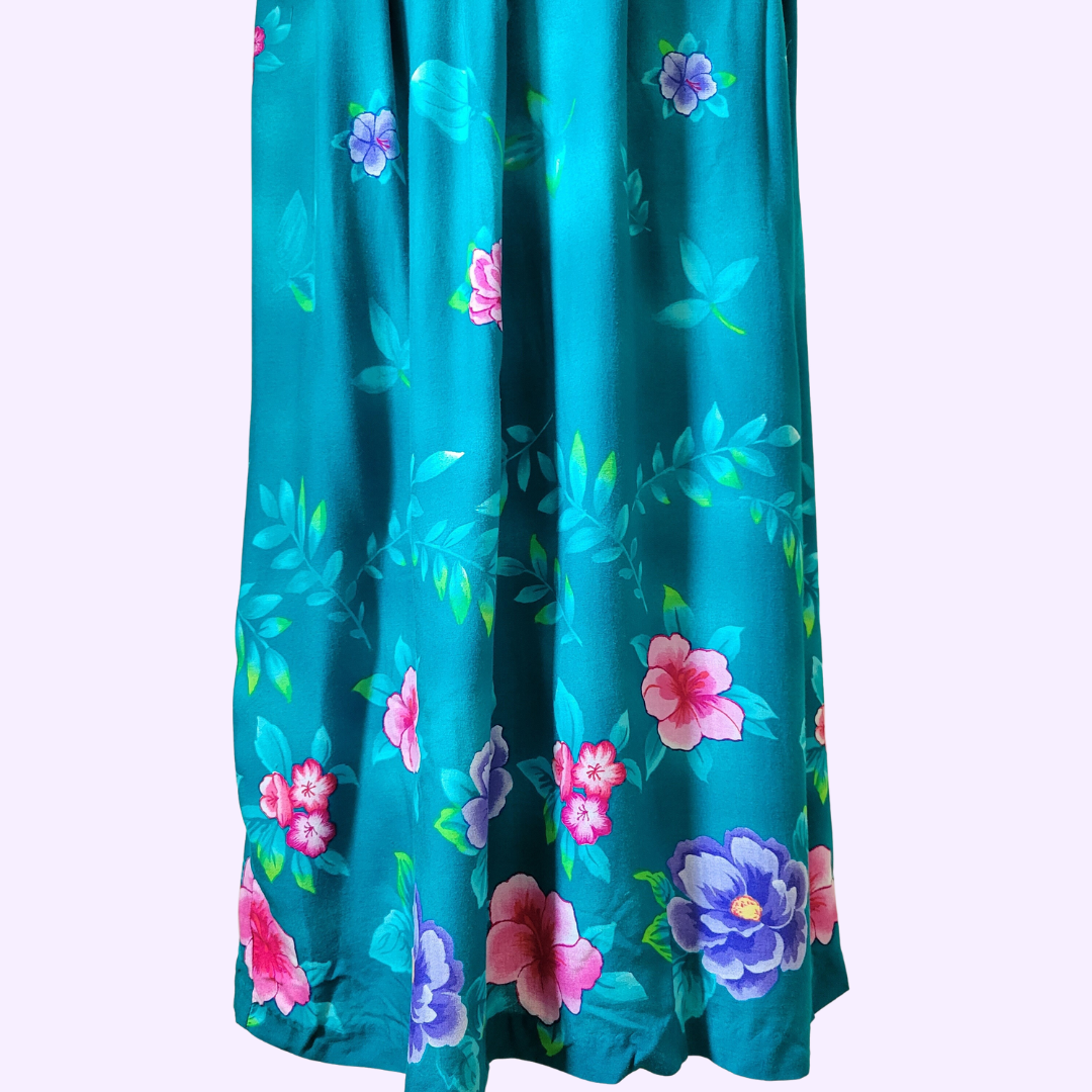 teal tropical flower flowy midi skirt