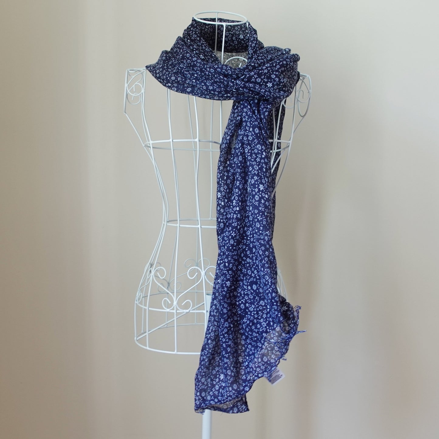 navy blue floral sheer scarf