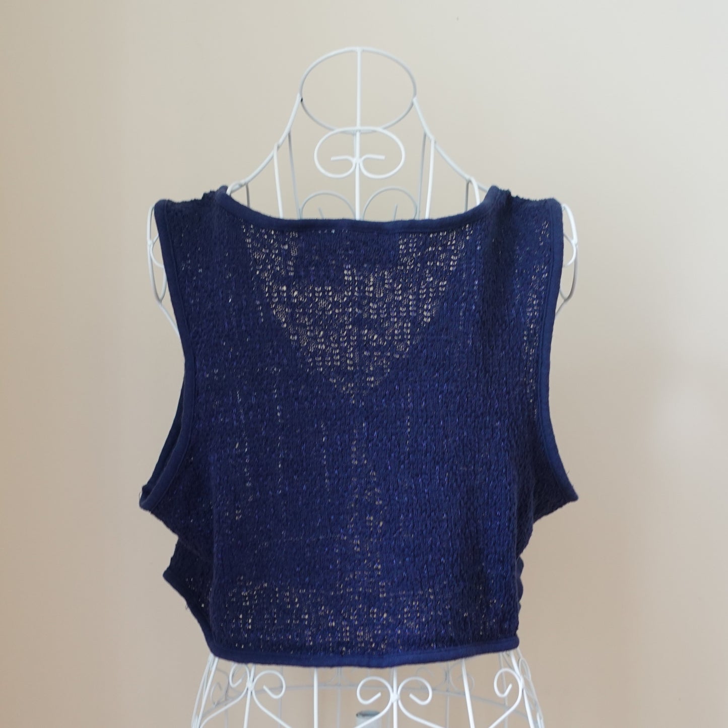 navy blue cotton blend cropped vest