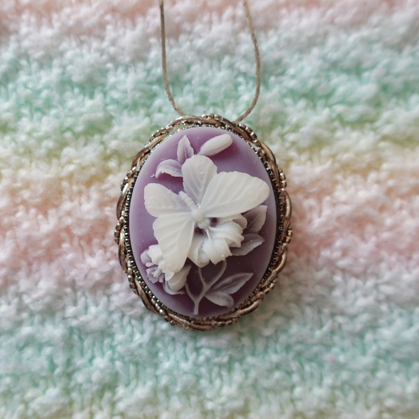 white butterfly cameo pin and necklace