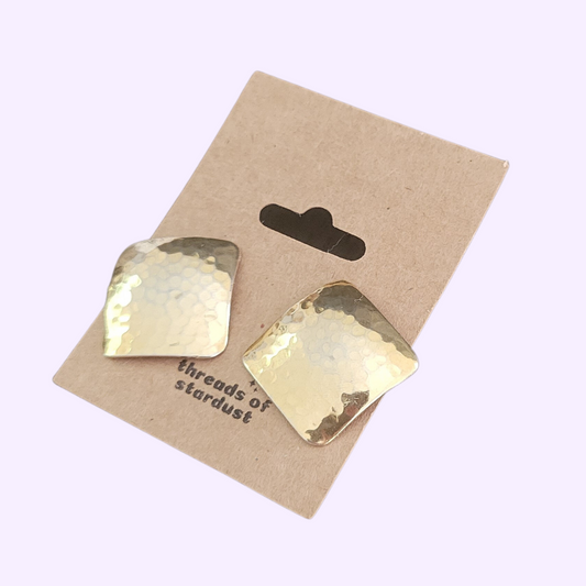 vintage gold square hammered earrings