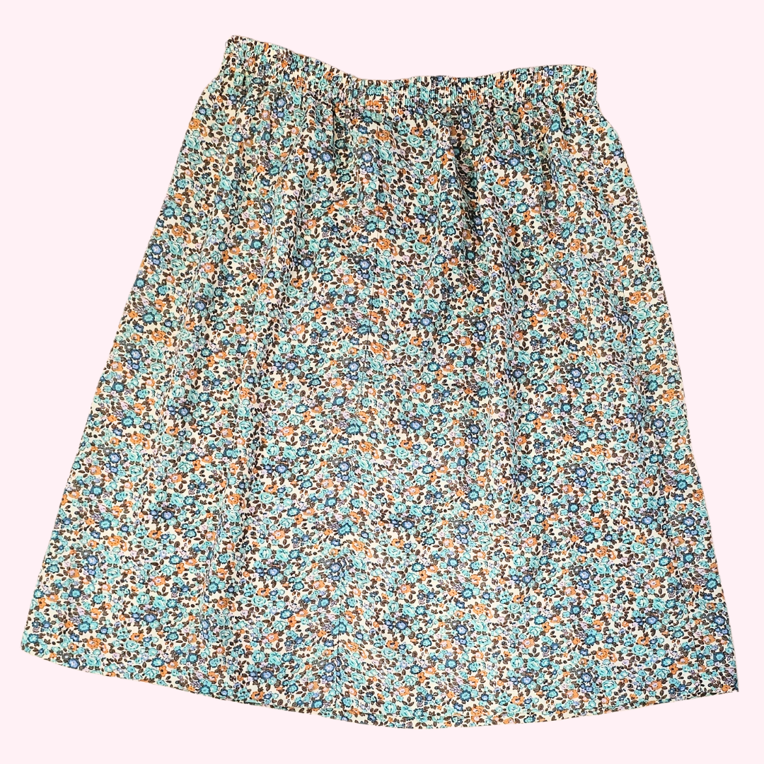 blair brown & blue floral knee length skirt