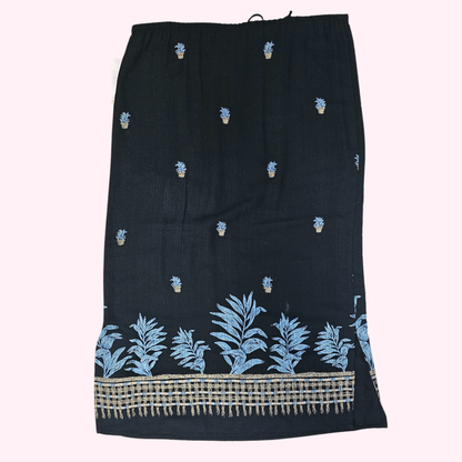 teddi black plant print midi skirt