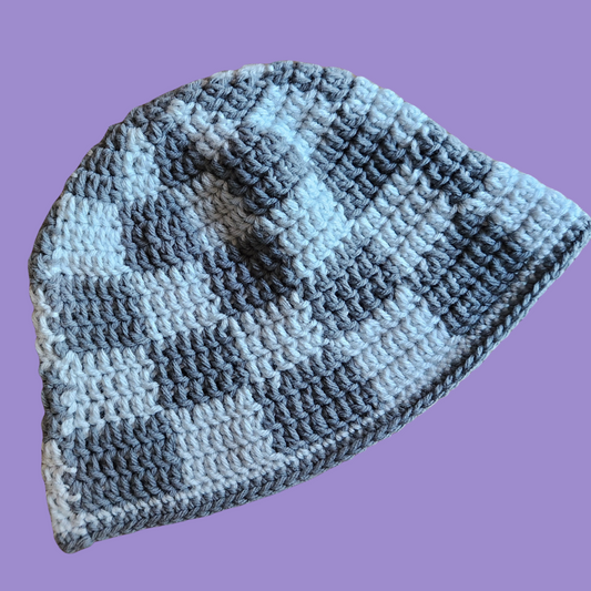crochet checkerboard bucket hat