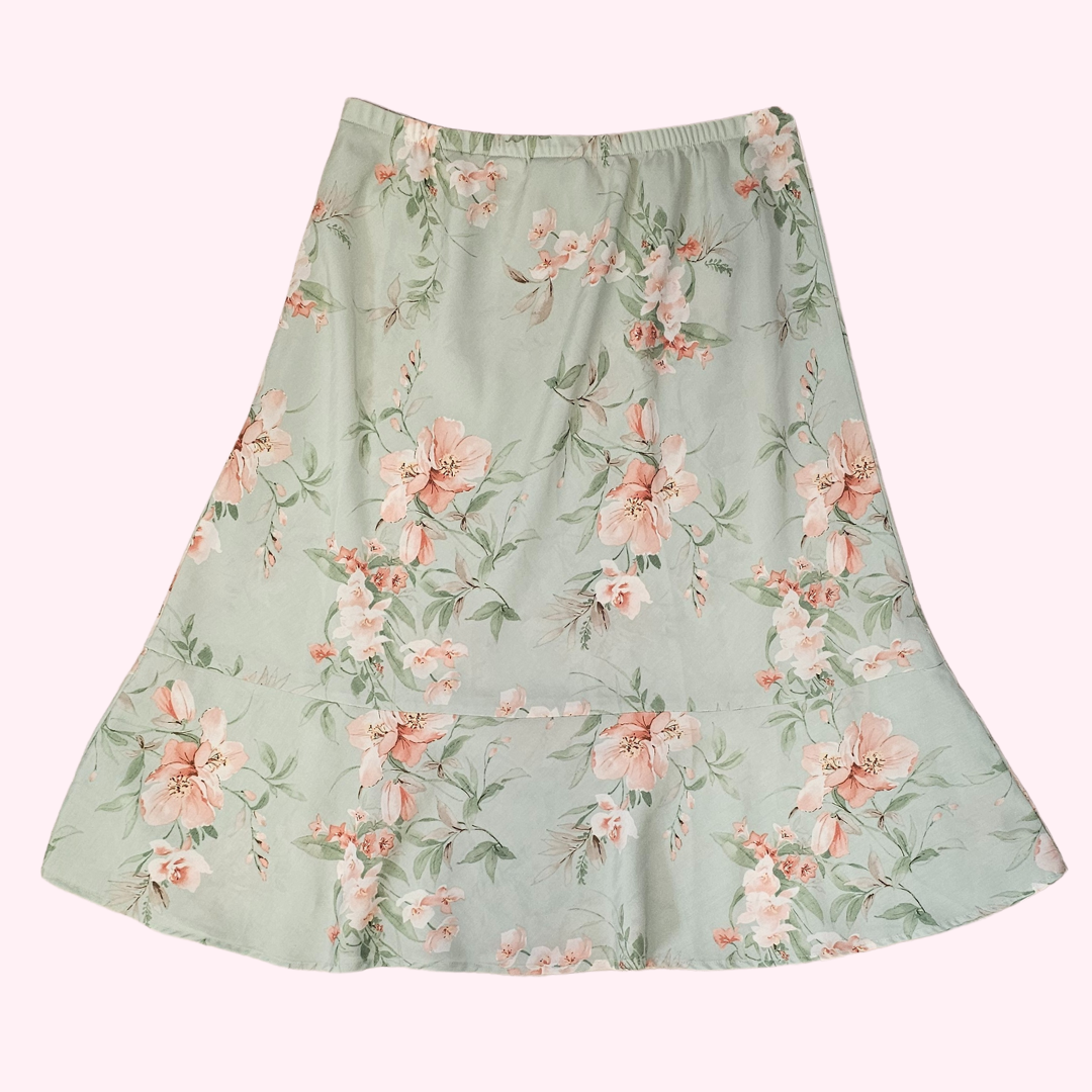 alfred dunner light green floral midi skirt