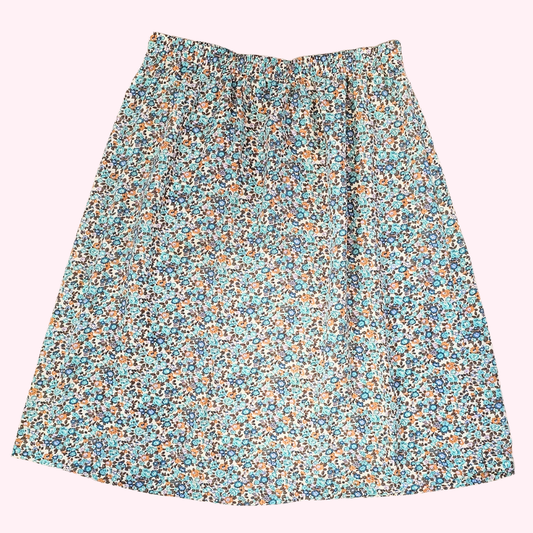 blair brown & blue floral knee length skirt