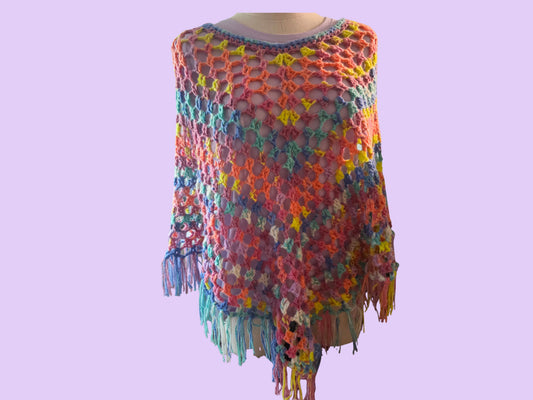 crochet 2-point mesh poncho