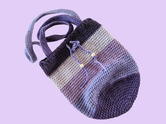 crochet purple stripes tote bag