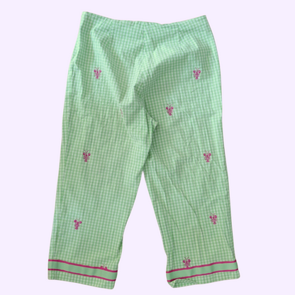 green gingham capris with pink lobsters