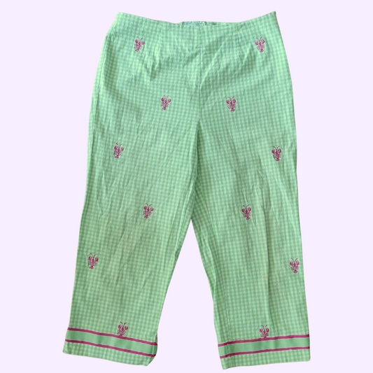 green gingham capris with pink lobsters