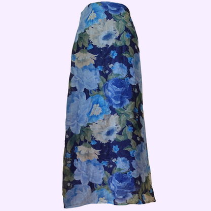 blue and green midi floral skirt