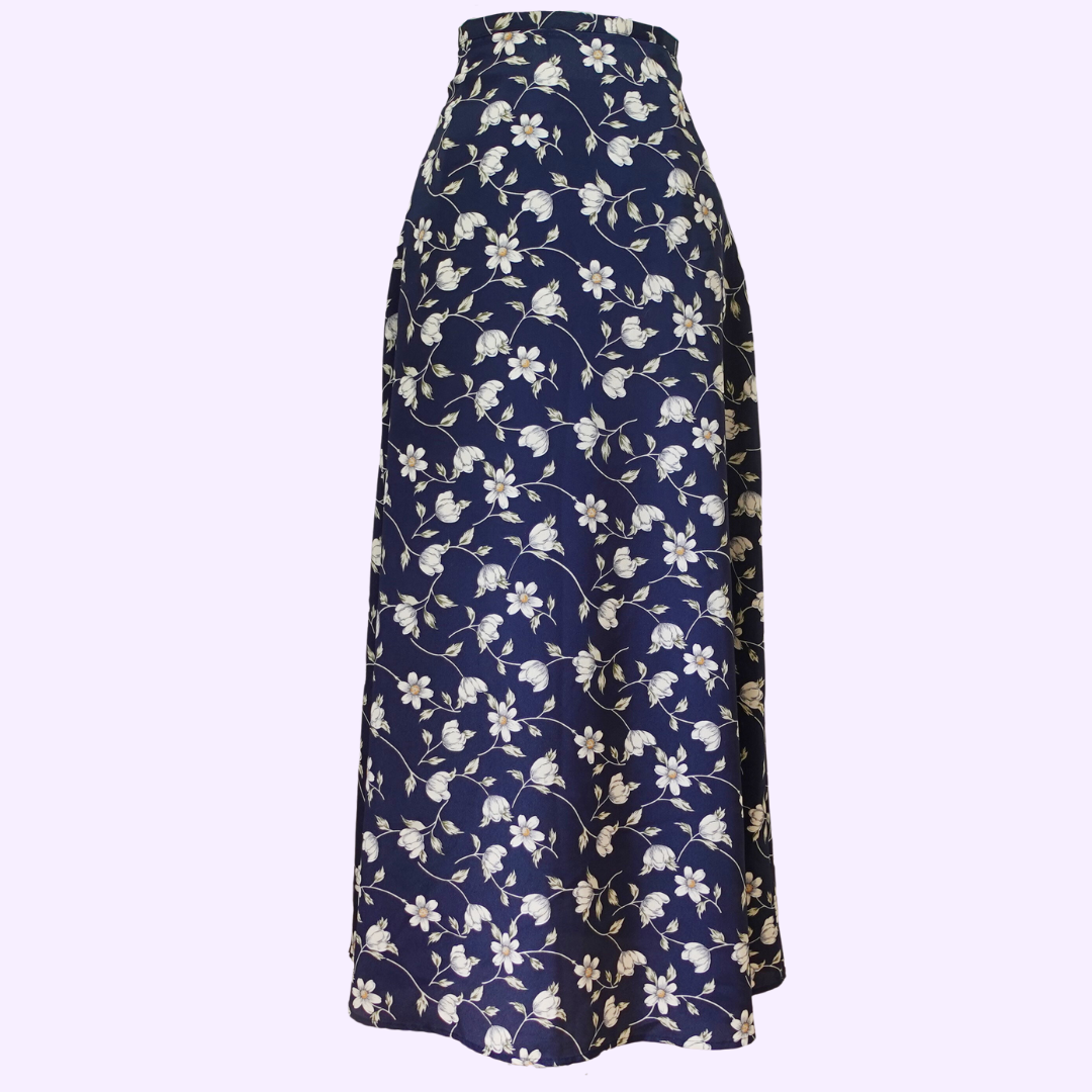 navy and ivory floral skirt