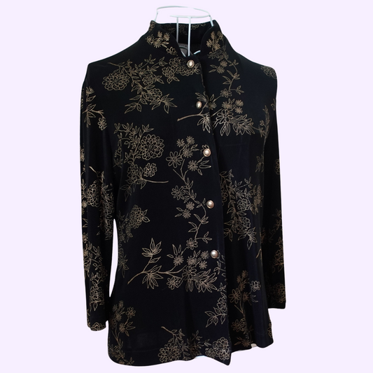 black knit floral long sleeve top
