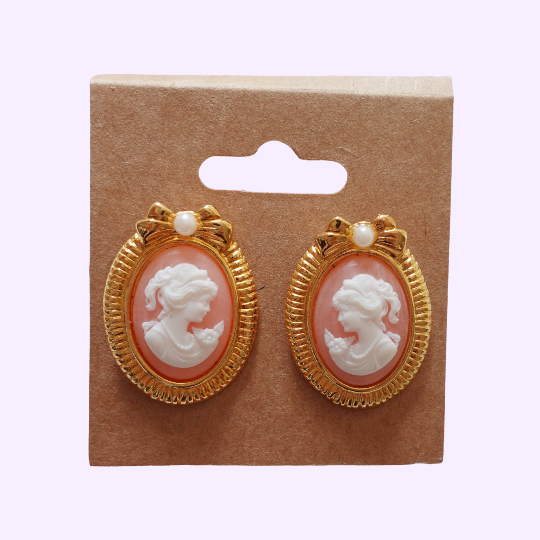 avon cameo gold tone earrings