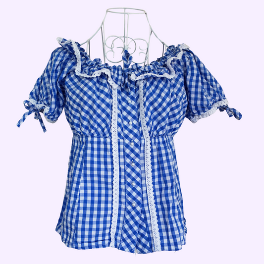 blue and white gingham blouse
