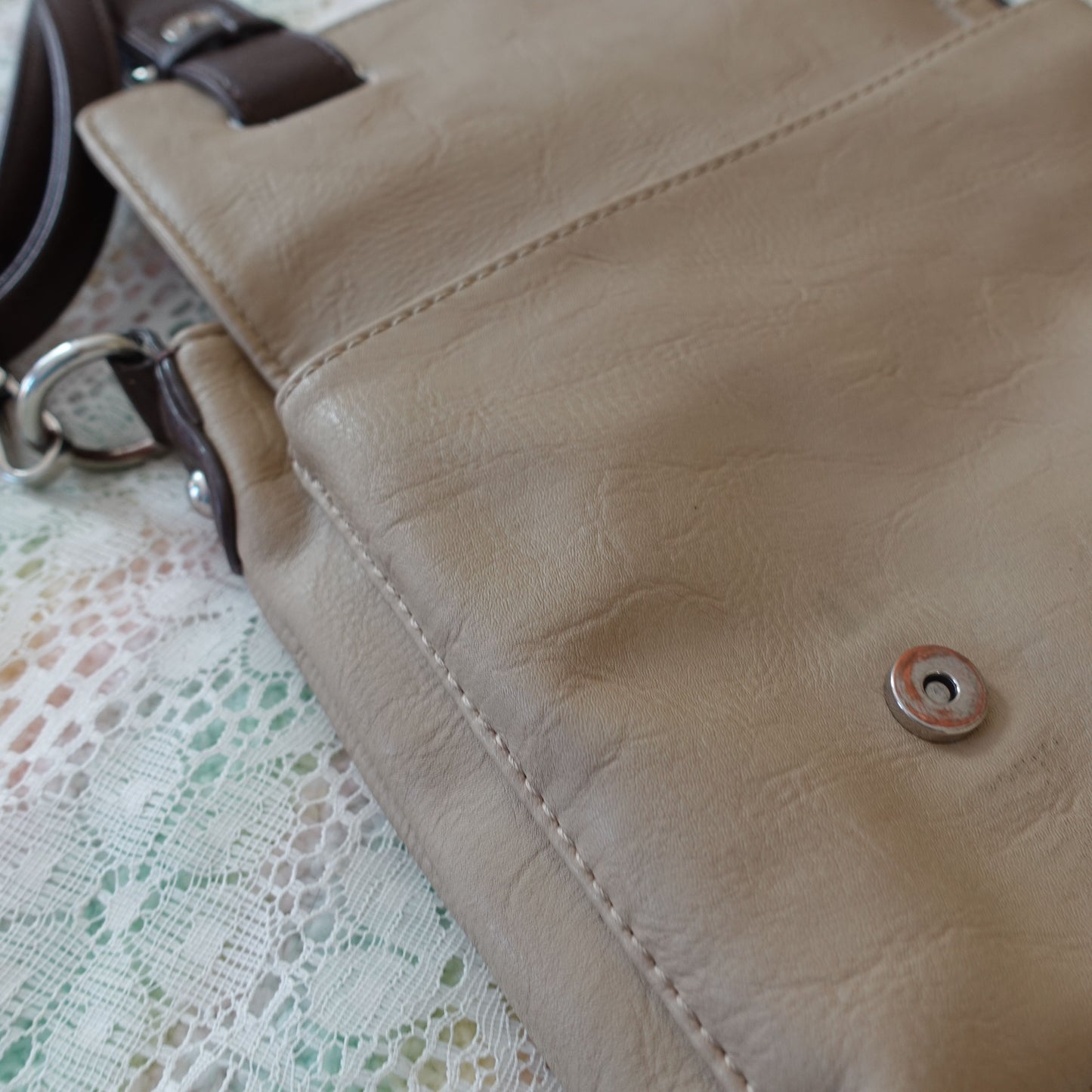 pleather tan and brown crossbody bag