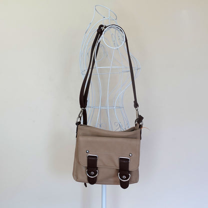 pleather tan and brown crossbody bag