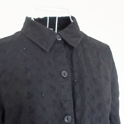 black embroidered button down