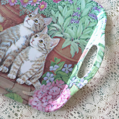 cute pastel cat floral tray