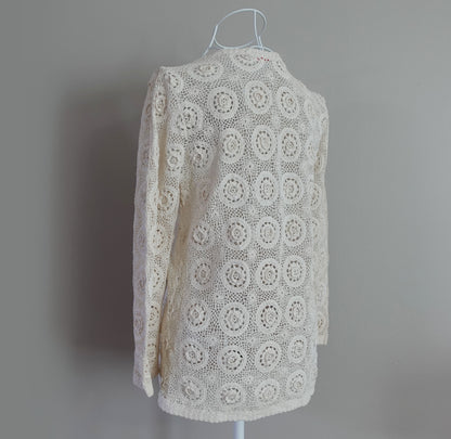 ivory 100% cotton flower crochet cardigan