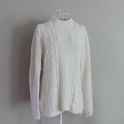 off white long sleeve cable knit sweater