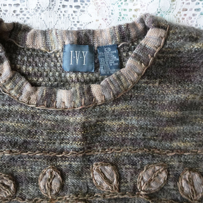 brown and green leaf design sweater