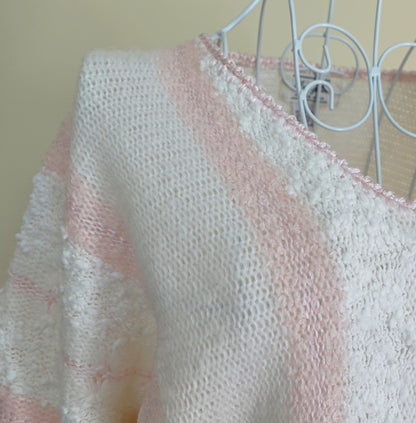 white and pink midsleeve sweater