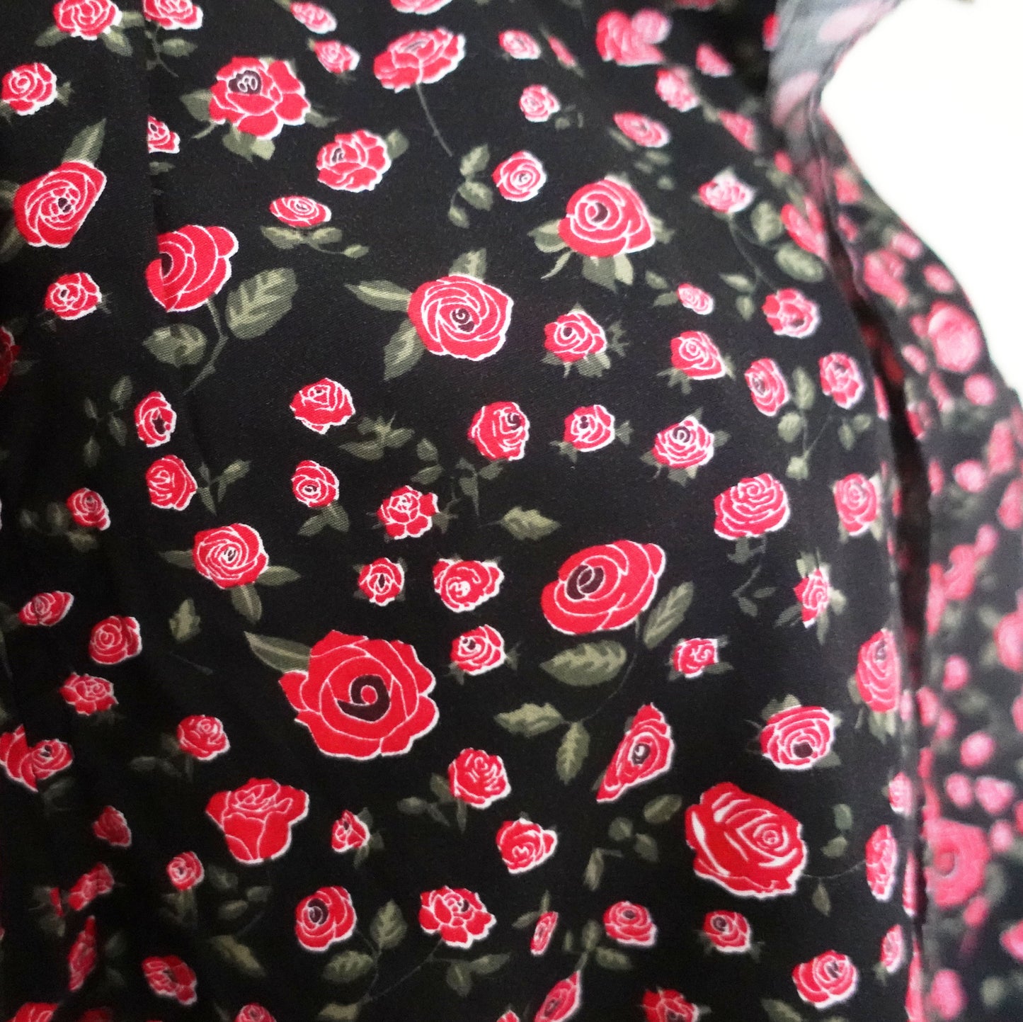 black and red rose print button down