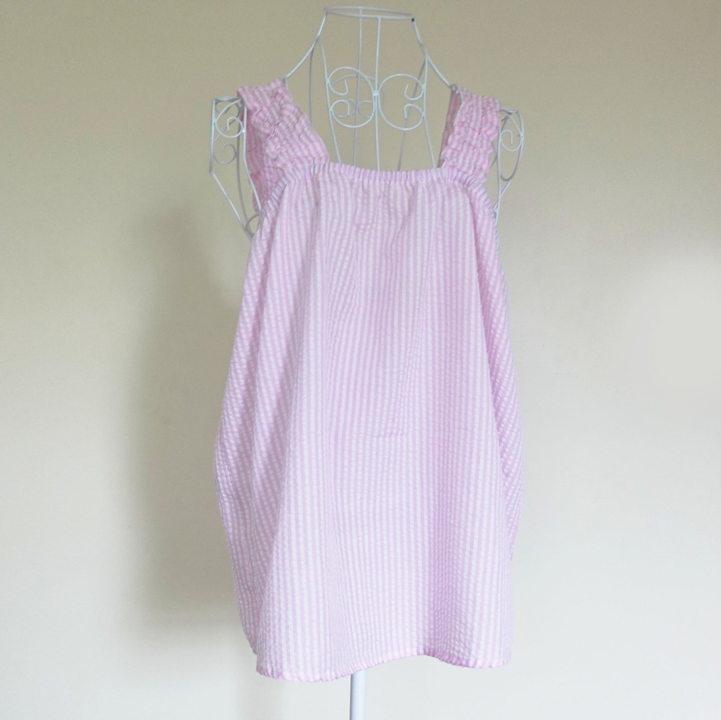 pink and white candy stripe sleeveless top