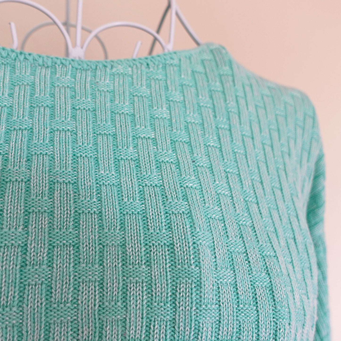 mint short sleeve basket weave sweater