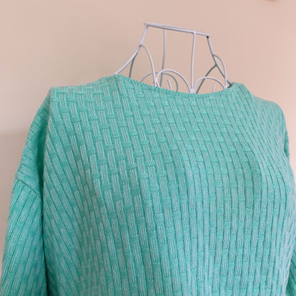 mint short sleeve basket weave sweater